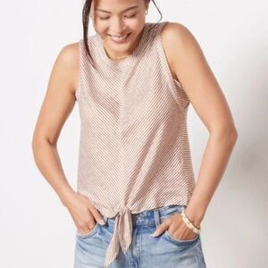 Evereve | Brown and Cream Striped Sleeveless Tie-Front Top | Small